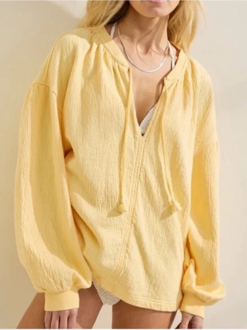 Aerie Easy Street Sweatshirt Yellow Oversized Boho Beachy NWT Size S